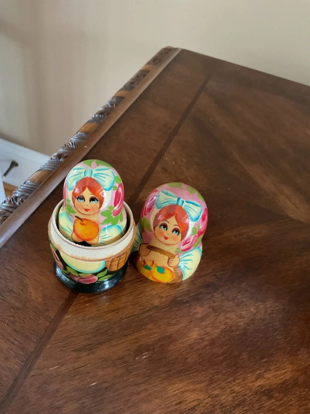 Traditional Pink Floral Russian Matryoshka Nesting Dolls Set - Kids Toys